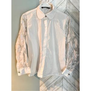 Zara- Sheer White Button Up Long Sleeve